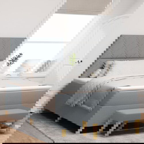 vidaXL Krevet s boxspringom s madracem i klupom Svjetlosiva 120x190 cm Tkanina Cijene