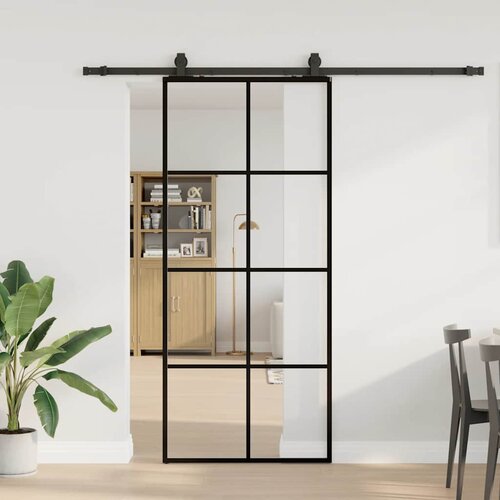 VidaXL Klizna vrata s priborom crna 90 x 205 cm od ESG stakla Slike