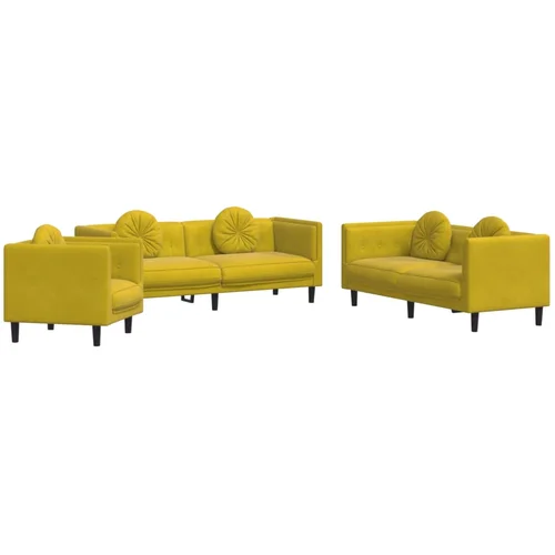 vidaXL 3-dijelni set sofa s jastucima žuti baršunasti