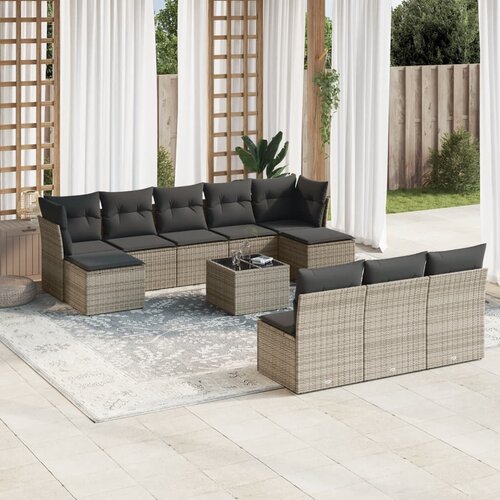 11-dijelni set vrtnih sofa od poliratana s jastucima sivi Slike