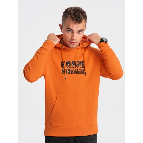 Ombre Men's kangaroo sweatshirt with hood and print - orange Slike