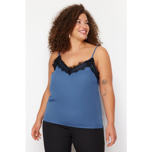 Trendyol curve indigo strappy lace woven plus size blouse Slike