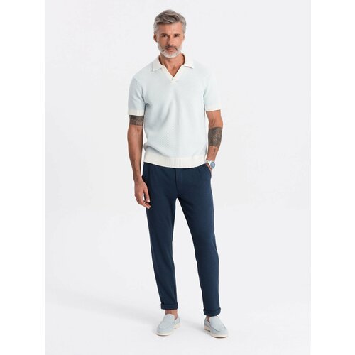 Ombre Men's knit pants with elastic waistband - navy blue Slike
