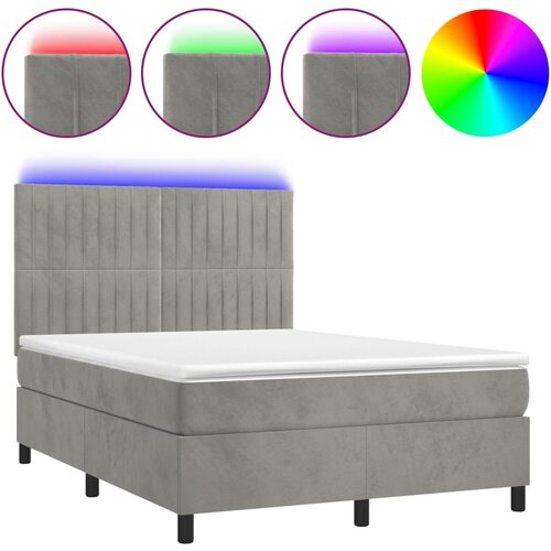 Maison Chic Box spring postelja - Vzmetna postelja z vzmetnico LED svetlo siva 140x200cm žamet SL15941, (21896063) Cene