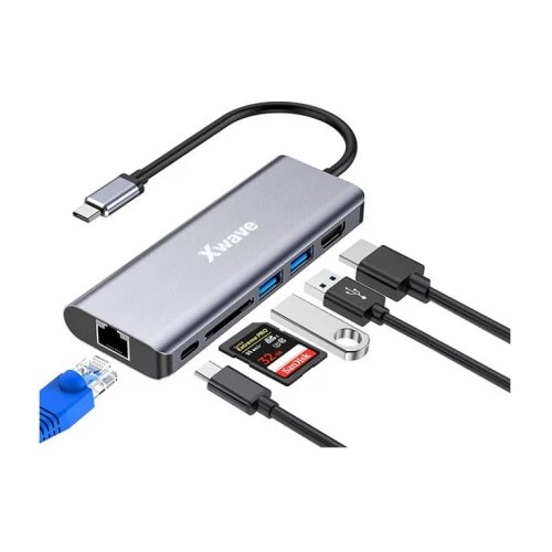 X Wave Adapter 6in1 Tip-C na HDMI USB3 SD,RJ-45 port replikator,blister Cene