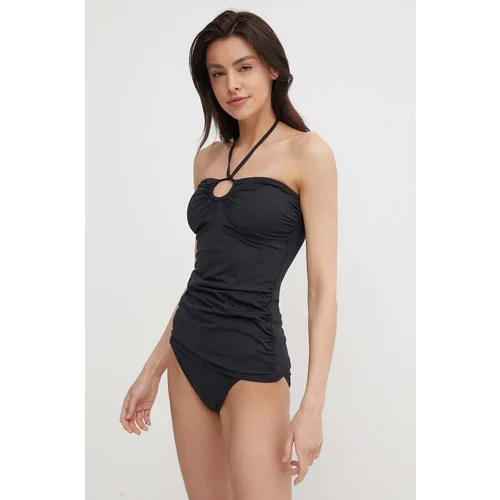 Michael Kors Top za kopanje SHIRRED HALTER TANKINI črna barva, MM7M760