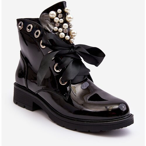 Kesi Black Sirdre Patent Leather Decorated Ankle Boots Slike