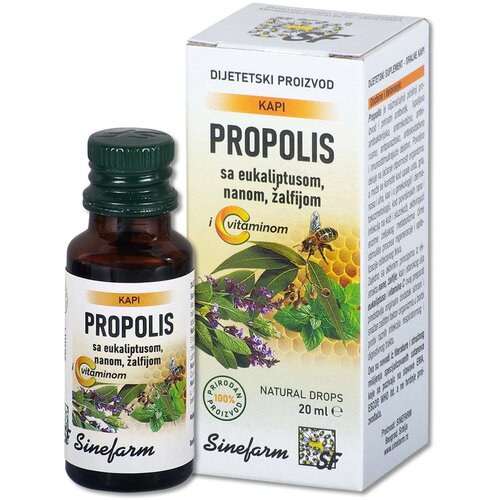 Sinefarm Propolis kapi sa nanom, žalfijom, eukaliptusom C vitaminom 20 ml Slike