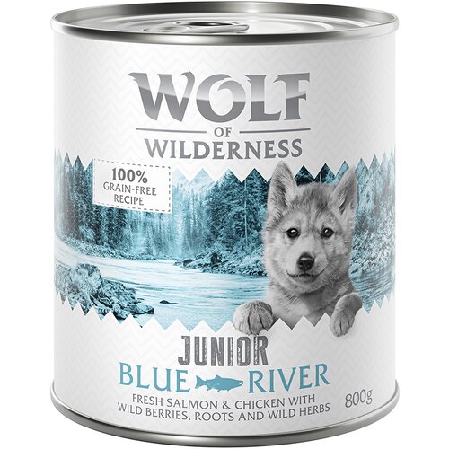  Varčno pakiranje Little Wolf of Wilderness Junior 24 x 800 g - Blue River - pi&scaron;čanec & losos Cijene