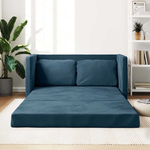  Podni kauč na razvlačenje 2-u-1 plavi 122x204x55 cm baršunasti Cene