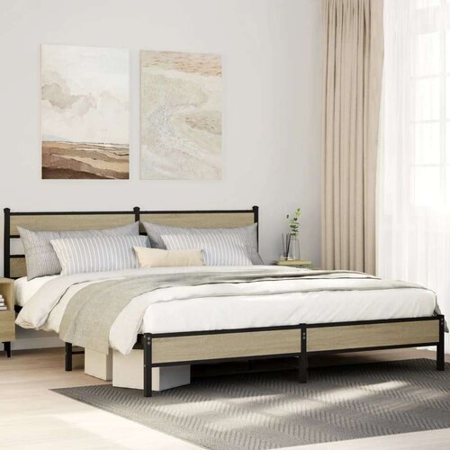 Metalni Kovinski posteljni okvir brez vzmetnice sonoma hrast 183x213 cm, (21611352) Slike