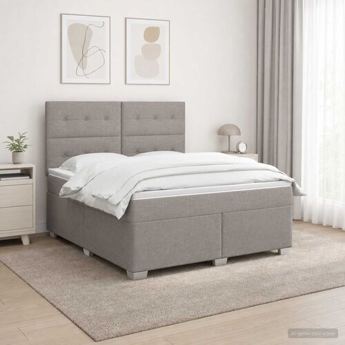  Boxspring krevet s madracem Sivosmeđa 160 x 200 cm Tkanina Smeđesiva 200 x 160 x 140.5 cm Slike