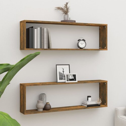  Kockaste zidne police 2 kom boja hrasta 100 x 15 x 30 cm drvene Cene