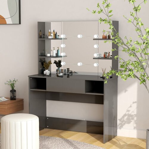 vidaXL Stolić za šminkanje LED 100 x 40 x 135 cm MDF sjajni sivi Cijene