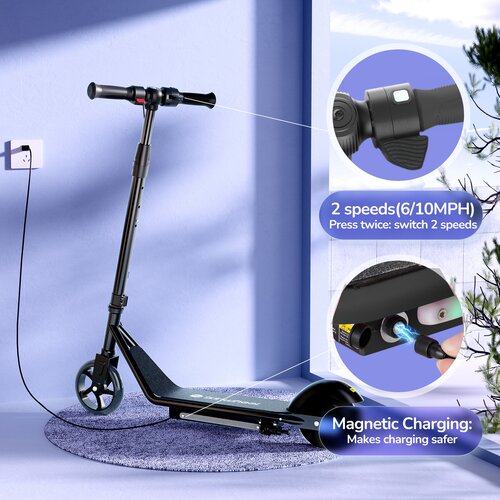 ISINWHEEL S2 (črna) otro&amp;scaron;ki električni skuter z nastavljivo vi&amp;scaron;ino, motor 150W, 18V 2,6Ah, doseg 9km, največja hitrost 16Km/h, opremljen s 5-palčnimi pnevmatikami, (21732742) Slike