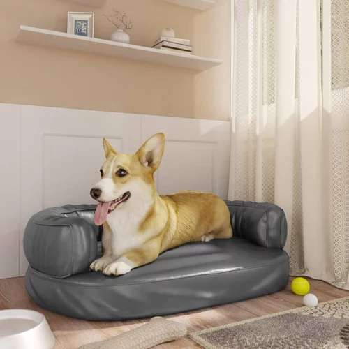 vidaXL ergonomska pasja postelja iz pene siva 60x42 cm um. usnje