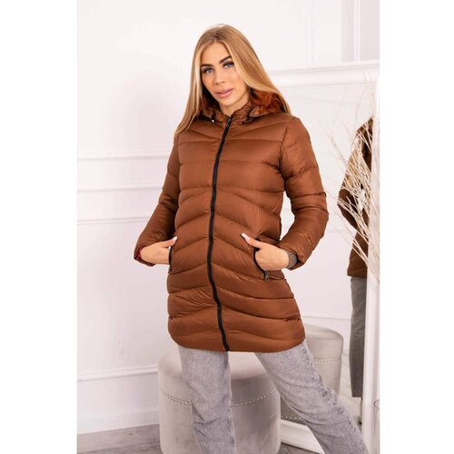 Kesi Quilted winter jacket with a hood and fur camel Slike