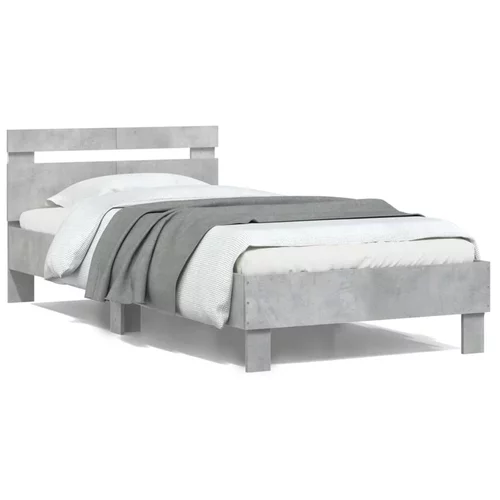 vidaXL Okvir kreveta s uzglavljem LED siva boja betona 100 x 200 cm