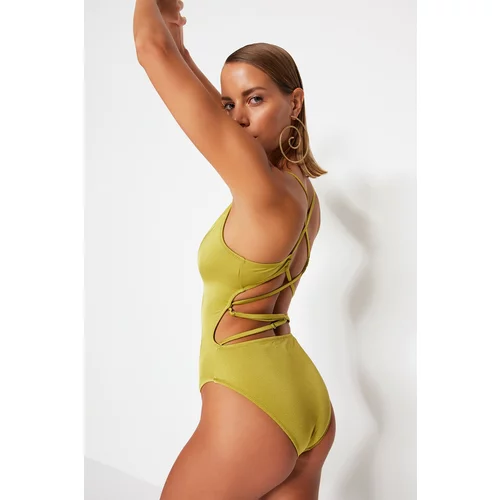 Trendyol Green Deep-Collectual Swimsuit With Low-Cut Back, Regular Leg