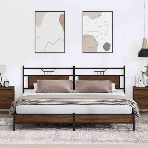 Metalni okvir kreveta bez madraca smeđa boja hrasta 193x203 cm Slike