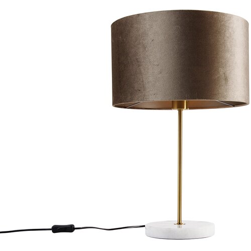 QAZQA Tafellamp messing met velours kap taupe 35cm - Kaso Slike