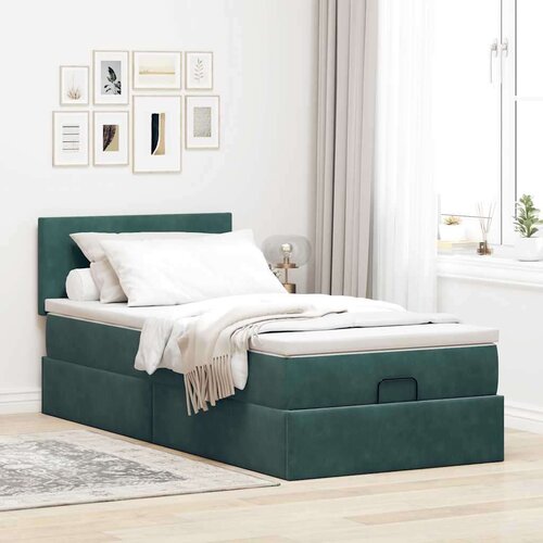 VidaXL Okvir kreveta s madraca tamnozeleni 90x200cm bar&amp;scaron;unasti Slike