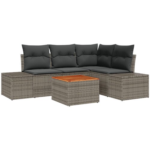 VidaXL 5-dijelni Vrtni Sofa Set s Jastučićima Sivi Poli Ratan Akacija Slike