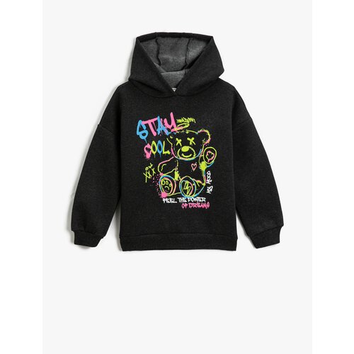 Koton Hooded Sweatshirt Graffiti Theme with Teddy Bear Print Long Sleeved Raspberry Cene