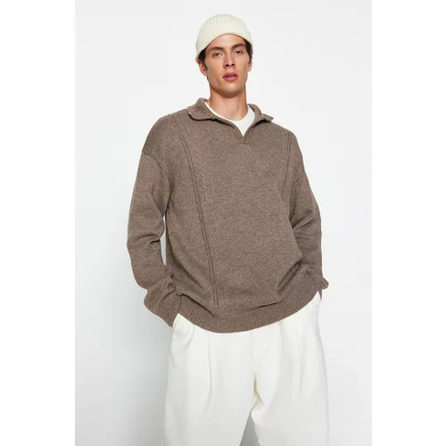 Trendyol Men's Mink Oversize Fit Wide Fit Polo Neck Knitwear Sweater.