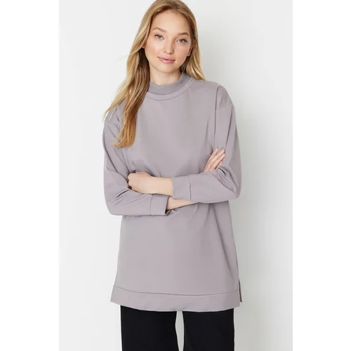 Trendyol Gray Stand-Up Collar Basic Knitted Sweatshirt with Slit Detail