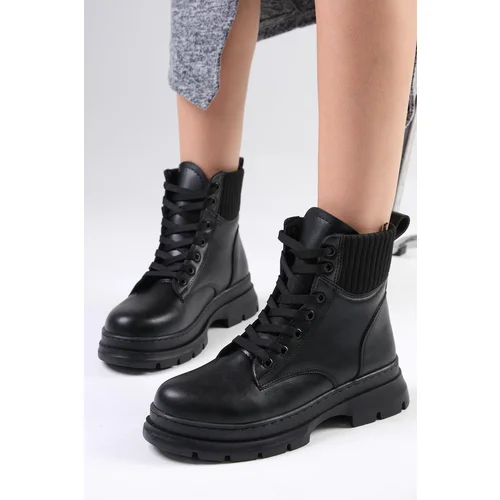 Mio Gusto Frieda Women's Black Lace-Up Ankle Boots.