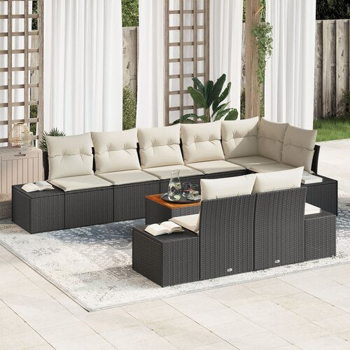 VidaXL 9 Dijelni Vrtni Sofa Set s Jastučićima Crni Poli Ratan Akacija Slike