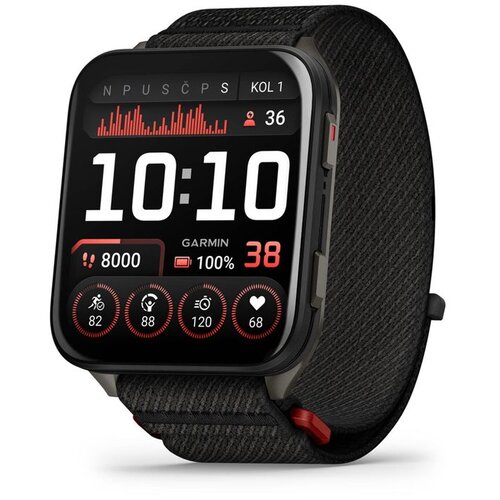 Garmin pametni sat Venu X1, crni s tamnosivim titanijem i crnim najlonskim remenom ComfortFit Slike