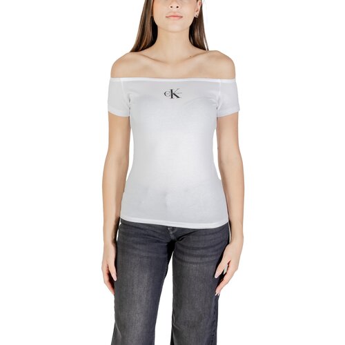 Calvin Klein Jeans Majice s kratkimi rokavi MONOGRAM OFF SHOULDE LV047C203G Bela Slike