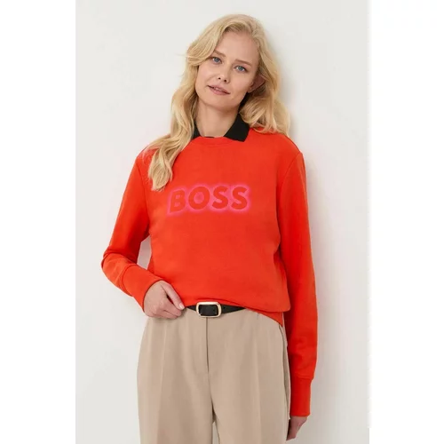 Boss Bombažen pulover ženska, oranžna barva