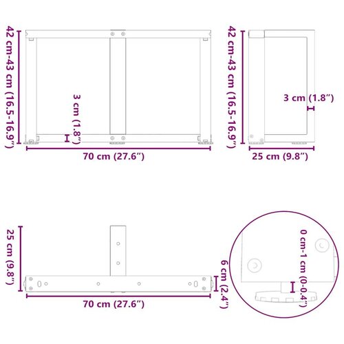  Noge za stolić T-oblika 2 kom bijele 70x25x(42-43) cm čelik Slike