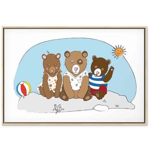  Slika - Teddy Bears on the Beach (1 Part) Wide 60x40 U prirodnom drvenom okviru Slike