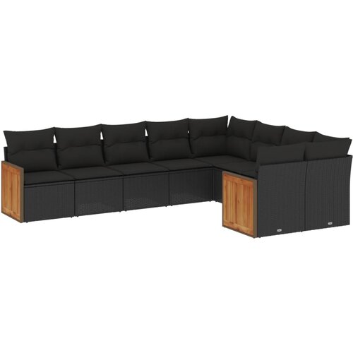 Maison Chic Seti vrtnega pohištva - Vrtna garnitura - Vrtni pohištvo set 9-delna z blazinami črn poli ratan, (21798095) Cene