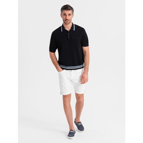Ombre Men's denim classic shorts with rolled up leg - white Cene