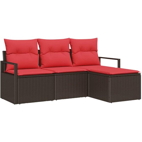 vidaXL Vrtna sedežna garnitura z blazino 4 pcs Rjava in rdeča, (5000021885) Cene