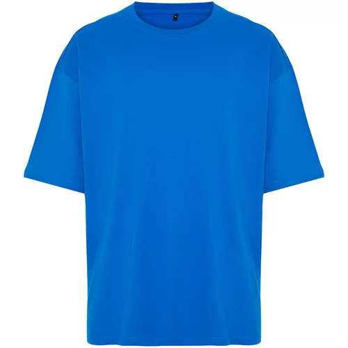 Trendyol Men's Blue Oversize/Wide-Fit Basic 100% Cotton T-Shirt