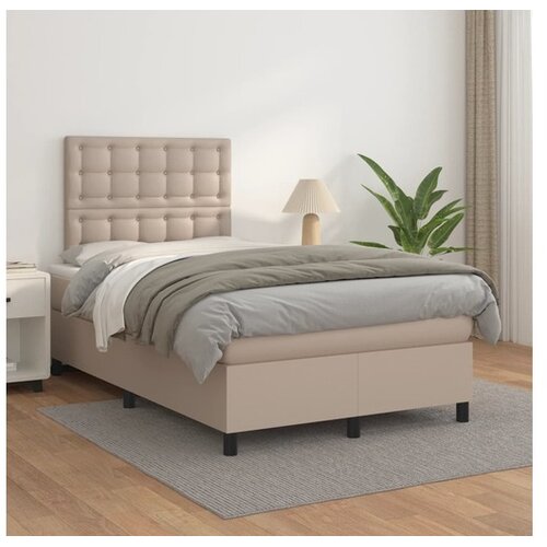  Box spring postelja z vzmetnico kapučino 120x200cm umetno usnje Cene