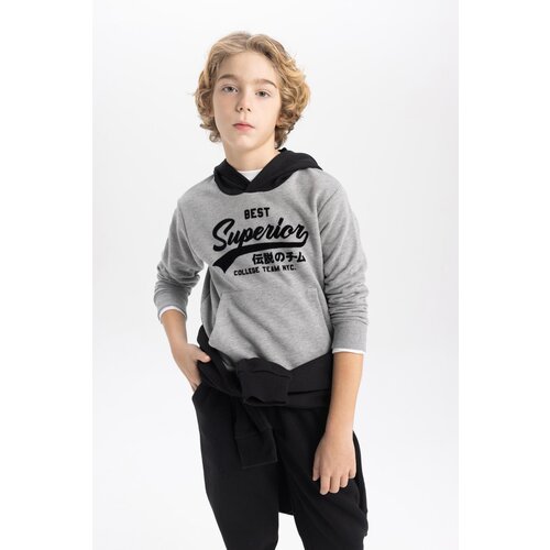 Defacto Boy's Printed Hooded Thick Sweatshirt Slike