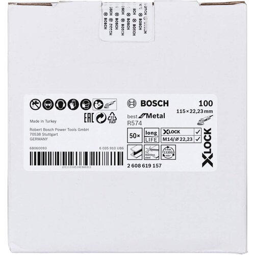 Bosch X-LOCK vlaknaste brusne ploče, &amp;Oslash;115 mm, G 100, R574, Best for Metal, 1 komad - 2608619157 Slike