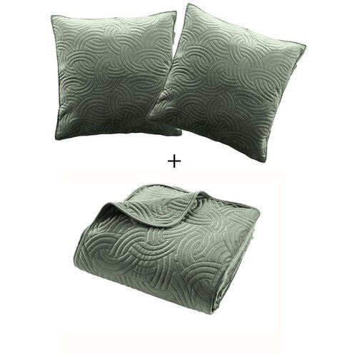 Douceur d int&amp;eacute;rieur Zelen žameten komplet pregrinjala in prevleke za vzglavnik 220x240 cm Solange &amp;ndash; Slike