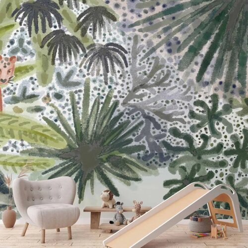  Foto tapeta - Flora of Madagascar - Tropical Landscape With Watercolour Animals 450x315 Vodootporna Cene