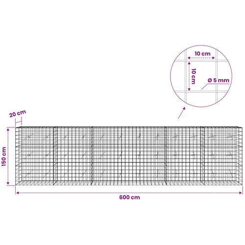  Gabion s žicom debljine 5 mm i mrežom 10x10 cm 600x20x150 cm Slike