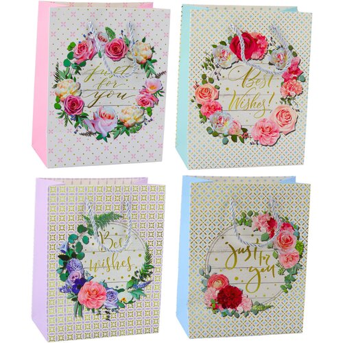 GIFT Bag Patterns Flowers Best Wishes 23 x 18 x 10.5 cm Cene