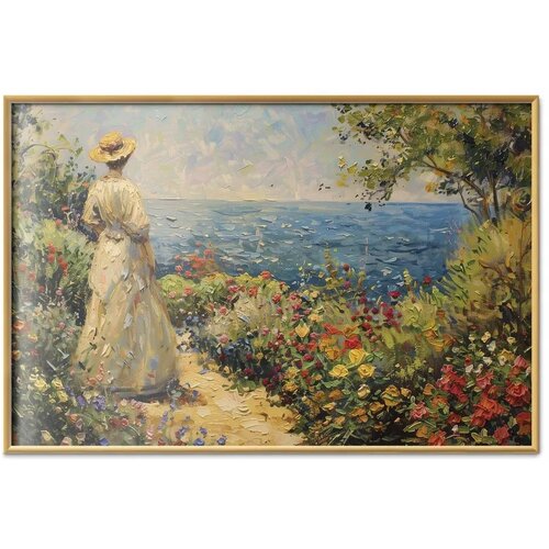  Plakat - Nostalgic impression - a pensive woman contemplating 90x60 Zlatni okvir Slike