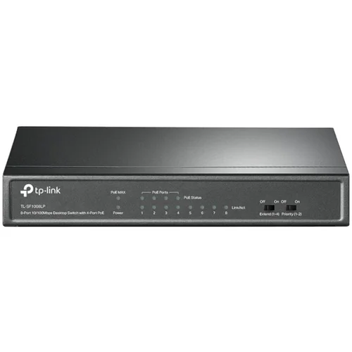  8-Port 10/100Mbps Unmanaged Switch with 4-Port PoE, metal case, desktop mount, PoE budget 41W.